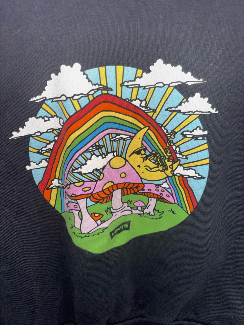Levi’s Black Cropped Graphic Sweatshirt Rainbow Mushroom Medium - Picture 4 of 4